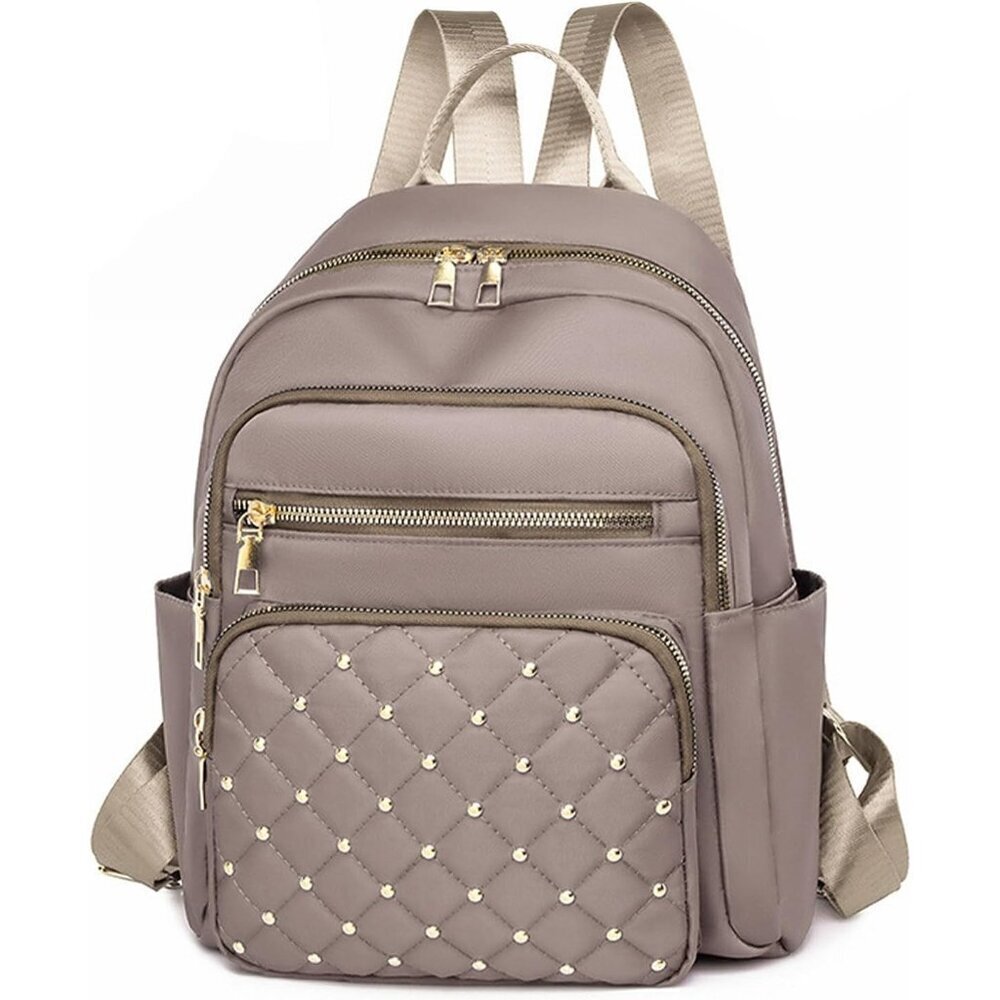 Women's Khaki Small Nylon Backpack Trendy Purse Lightweight Shoulder Bag